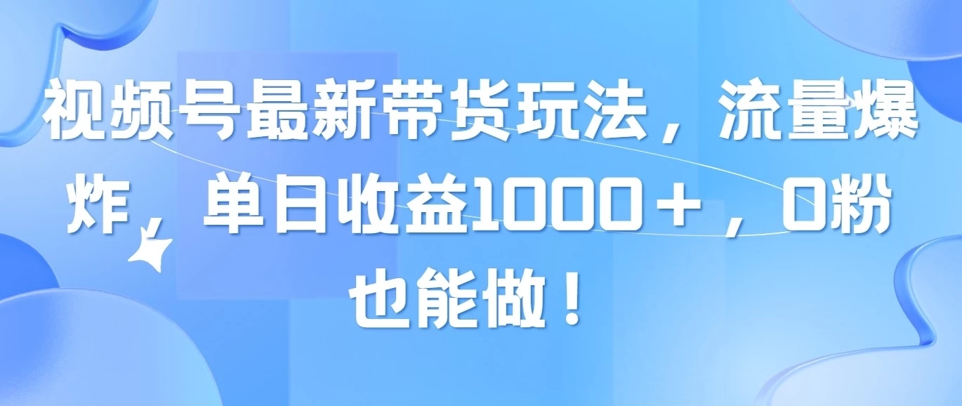 视频号最新带货玩法，流量爆炸，单日收益1000＋，0粉也能做！-网亿资源平台