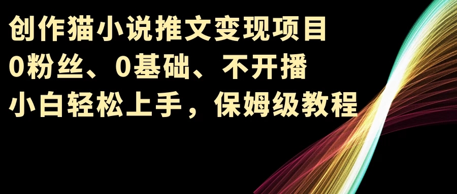 小说推文变现项目，0粉丝、0基础、不开播、小白轻松上手，保姆级教程-网亿资源平台