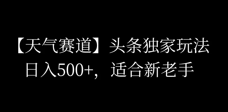 头条天气赛道，日入500+，独家玩法，AI模板写文，适合新老手-网亿资源平台
