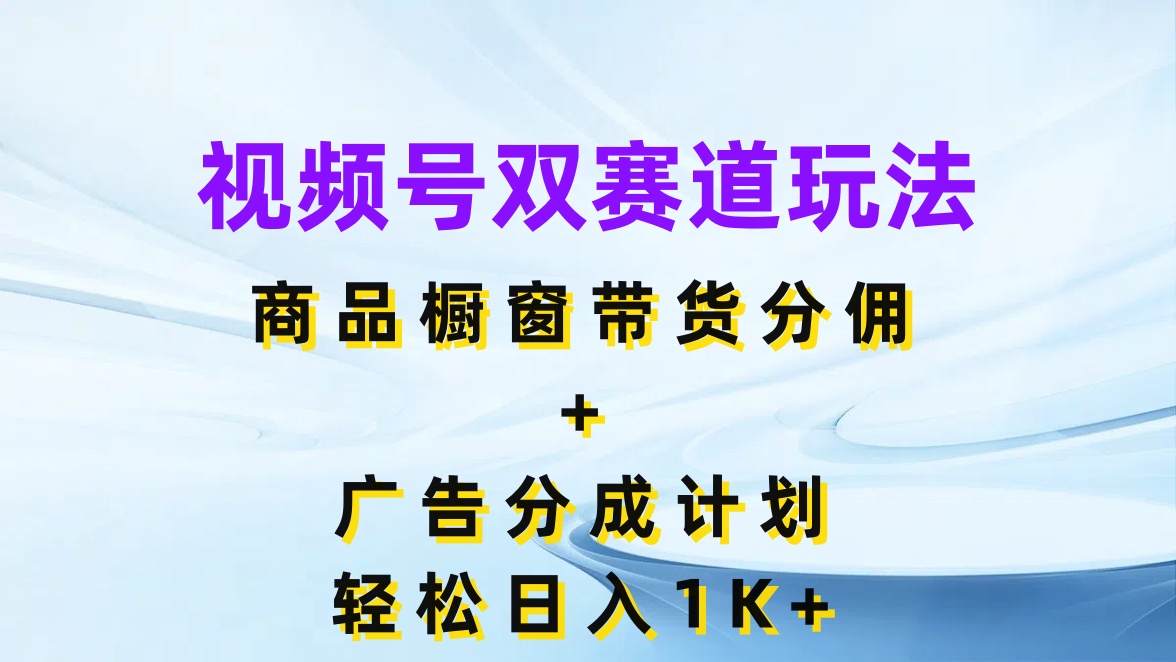 视频号最火双赛道玩法，商品橱窗带货分佣+广告分成计划，轻松日入1K+-网亿资源平台