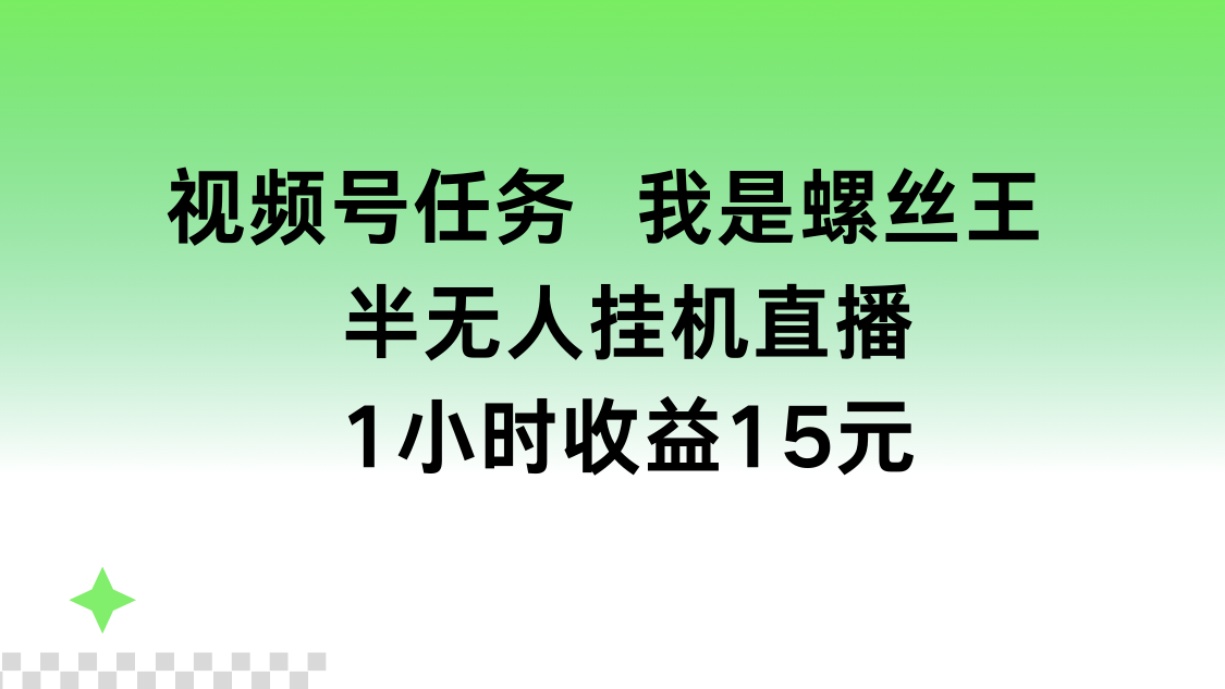 视频号任务，我是螺丝王， 半无人挂机1小时收益15元-网亿资源平台