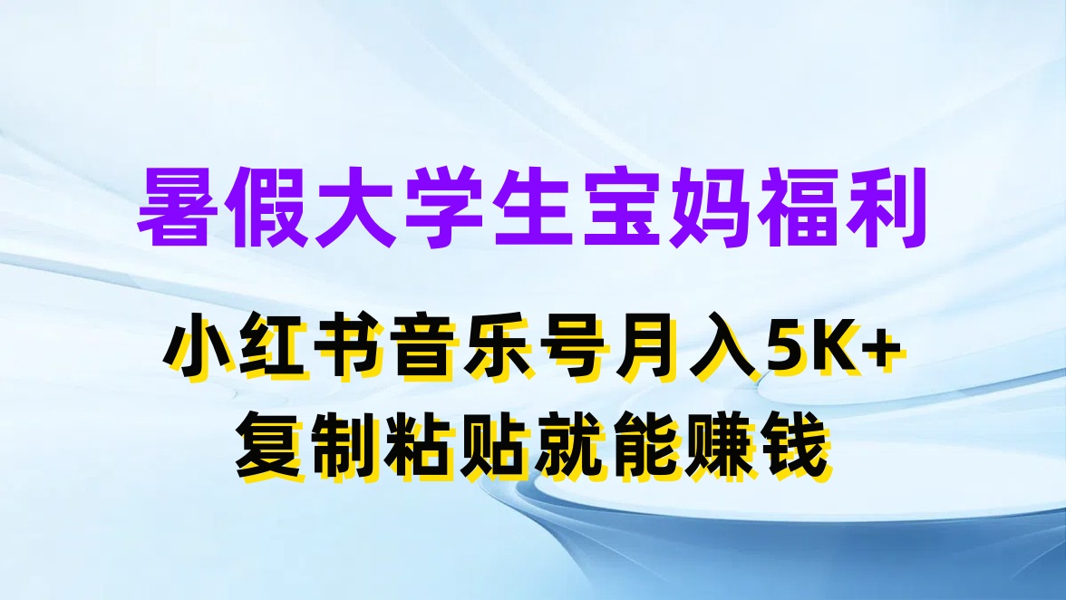 暑假大学生宝妈福利，小红书音乐号月入5K+，简单复制粘贴就能赚收益-网亿资源平台