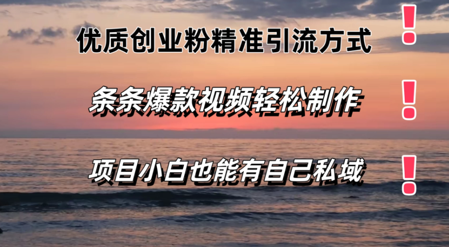 优质创业粉精准引流方式，条条视频爆款，小白也能轻松拥有自己的私域！！！-网亿资源平台