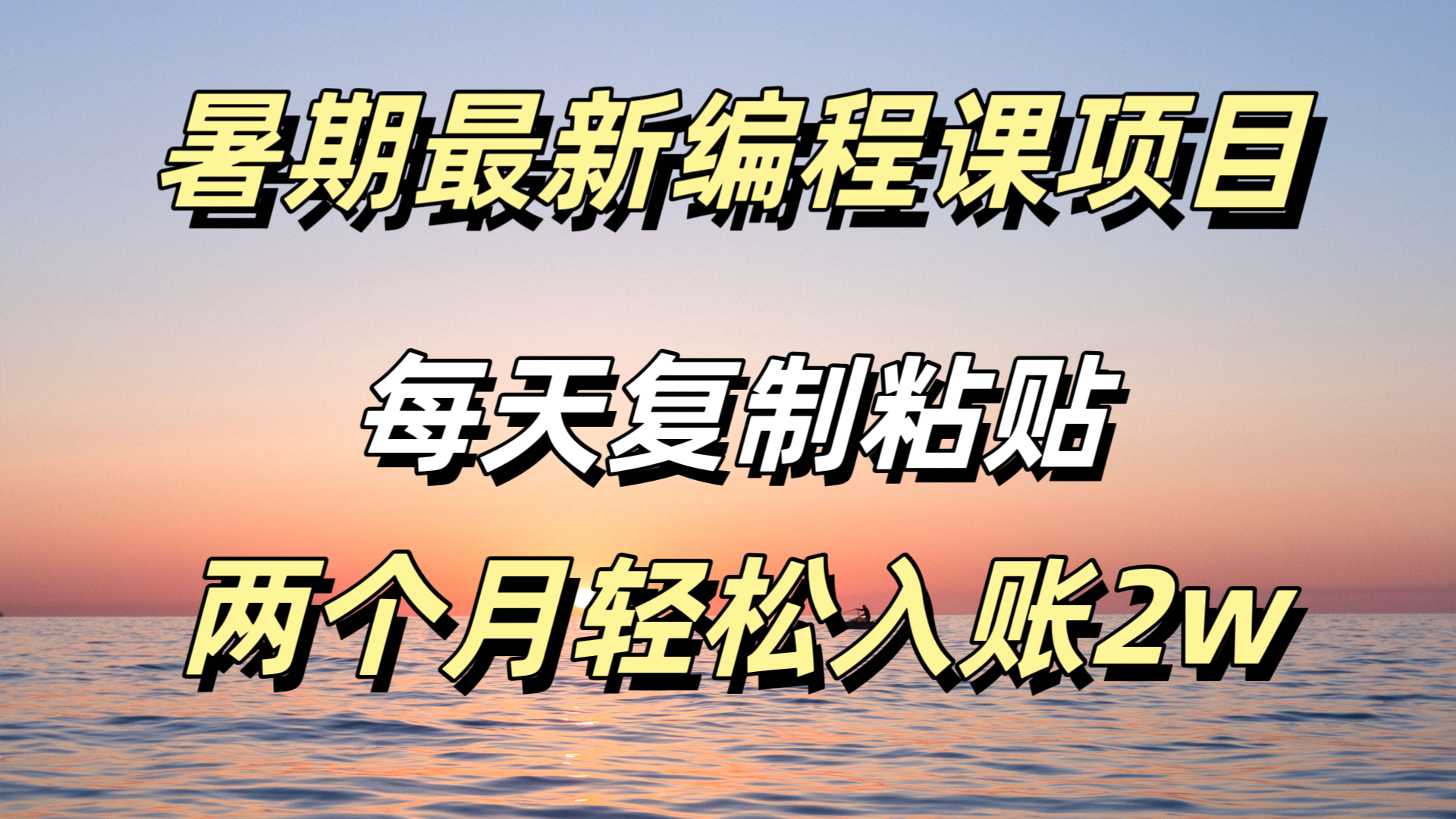 暑期最新编程课项目，简单易上手，只需复制粘贴，2w轻松到手-网亿资源平台
