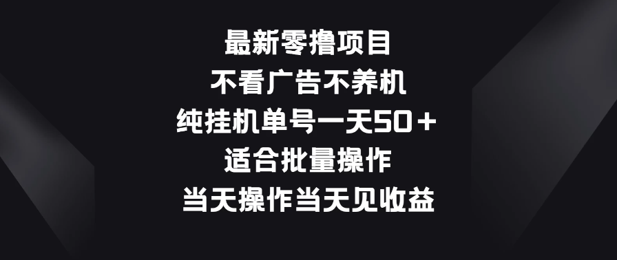 最新零撸项目，不看广告不养机，纯挂机单号一天50＋适合批量操作-网亿资源平台