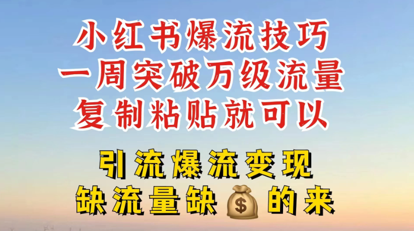 小红书靠复制粘贴，轻松突破万级流量池技巧揭秘-网亿资源平台