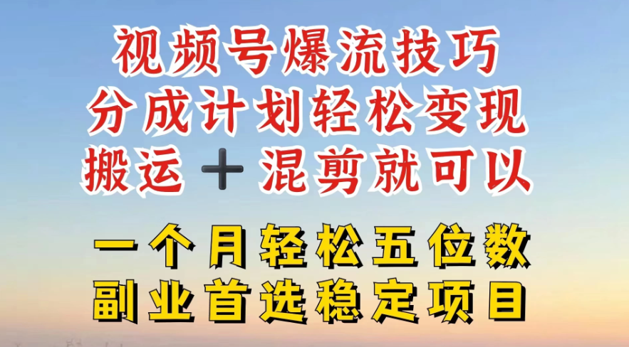 视频号靠搬运+混剪，一个月也能轻松赚五位数，深层解密技巧玩法-网亿资源平台