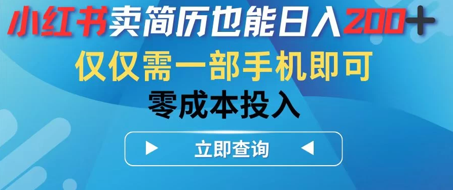 小红书卖简历也能日入200+，仅需一部手机即可，零成本投入-网亿资源平台