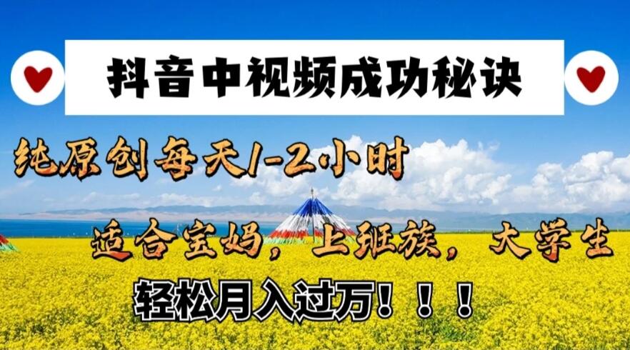 抖音中视频成功秘诀：纯原创每天1-2小时，适合宝妈、上班族、大学生，轻松月入过W！-网亿资源平台