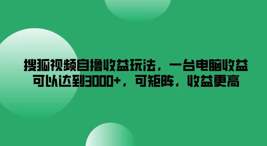 搜狐视频自撸收益玩法，一台电脑收益可以达到3000+，可矩阵，收益更高-网亿资源平台