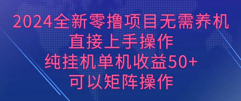 2024全新零撸项目，无需养机，直接上手操作纯挂机单机收益50+，可以矩阵操作-网亿资源平台