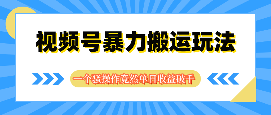 视频号暴力搬运玩法，一个骚操作竟然单日收益破千-网亿资源平台