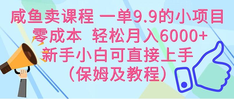 咸鱼卖课程 一单9.9的小项目 零成本 轻松月入6000+新手小白可直接上手（保姆级教程）-网亿资源平台