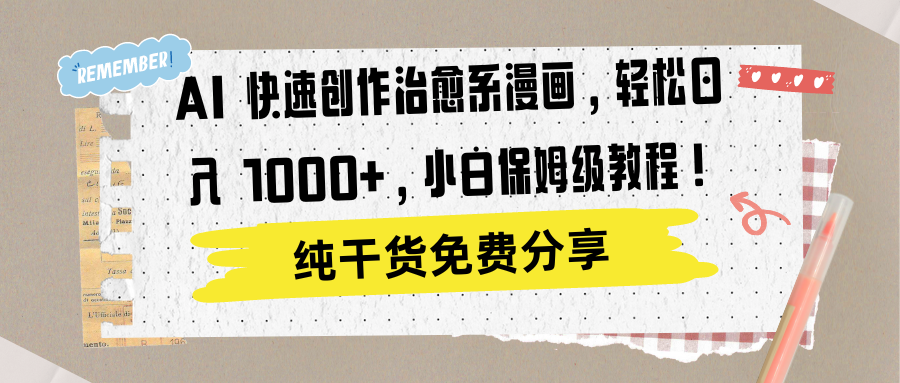 AI 快速创作治愈系漫画，轻松达成日入 1000+，小白保姆级教程！-网亿资源平台