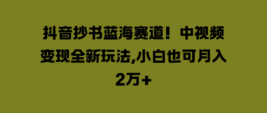 抖音抄书蓝海赛道！中视频变现全新玩法，小白也可月入2万+-网亿资源平台