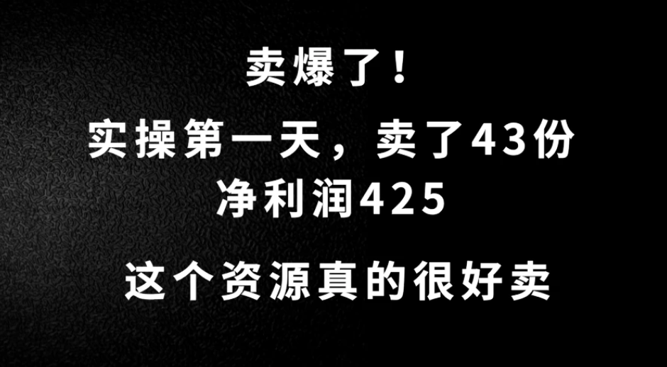 这个资源，需求很大，实操第一天卖了43份，净利润425-网亿资源平台