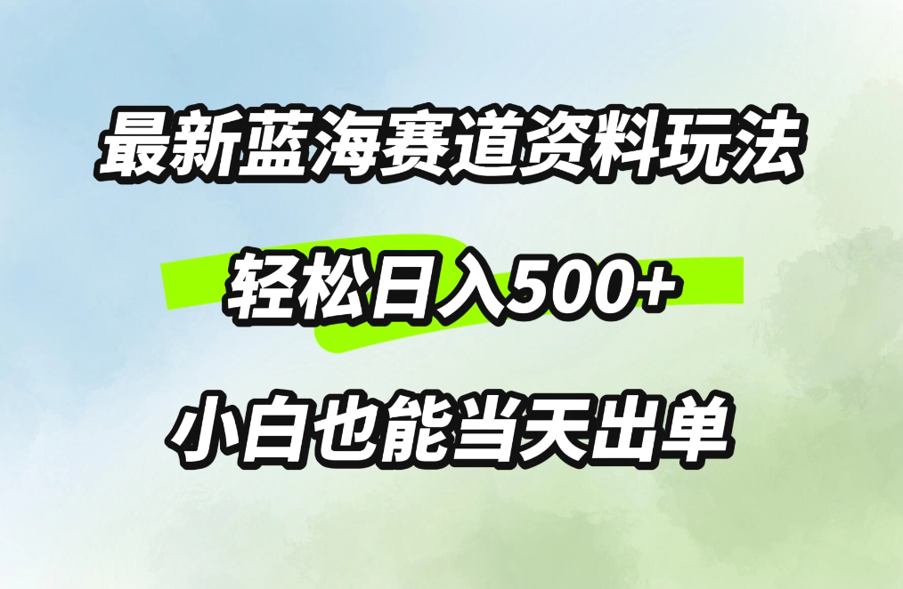 最新蓝海赛道资料玩法，轻松日入500+，小白也能当天出单-网亿资源平台
