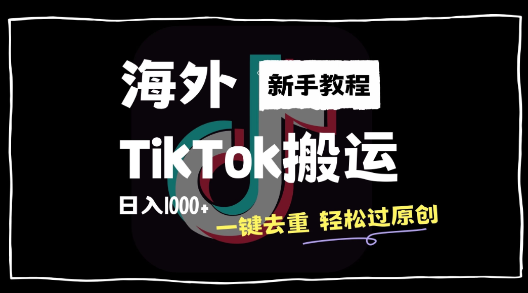 2024最新海外TikTok搬运玩法，一键去重轻松过原创，新手无经验也能日入1000+-网亿资源平台