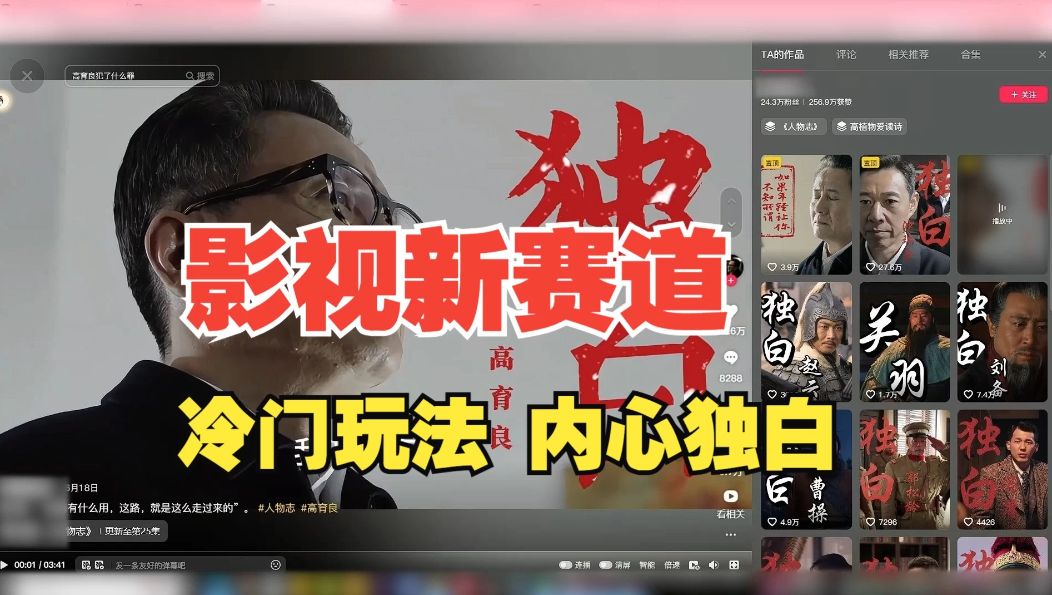 最新影视解说玩法，人物独白，30天涨粉24万+，全流程拆解-网亿资源平台