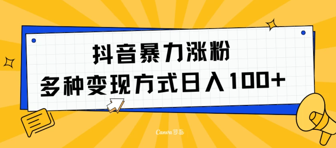 抖音暴力涨粉：多种方式变现 轻松日入100+-网亿资源平台
