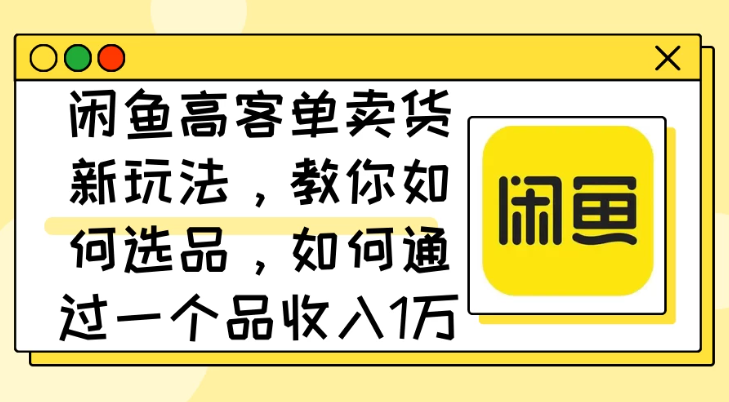 闲鱼高客单卖货新玩法，教你如何选品，如何通过一个品收入1万+-网亿资源平台