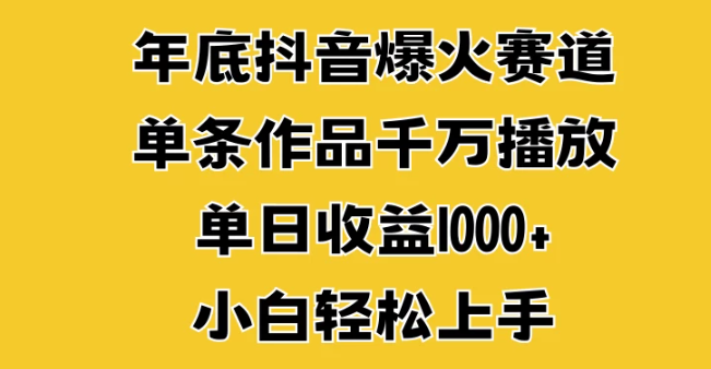 年底抖音爆火赛道，单条作品千万播放，单日收益1000+，小白轻松上手-网亿资源平台