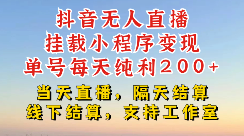 抖音无人直播挂载小程序，零粉号一天变现二百多，不违规也不封号，一场挂十个小时起步，稳的一批-网亿资源平台