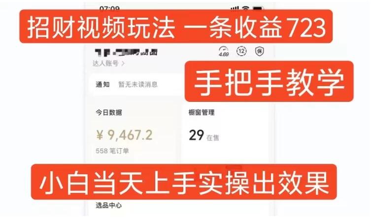 招财视频玩法，一条视频收益723，手把手教学，小白当天可上手-网亿资源平台
