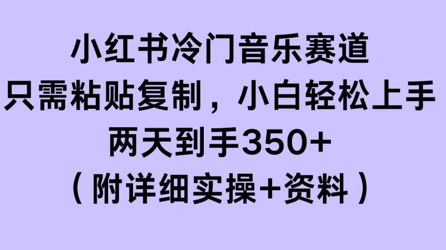 小红书冷门音乐赛道，只需粘贴复制，小白轻松上手，两天到手350+（附详细实操+资料）-网亿资源平台