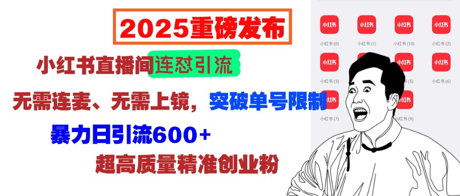 2025重磅发布：小红书直播间连怼引流，无需连麦、无需上镜，突破单号限制，暴力日引流600+超高质量精准创业粉-网亿资源平台