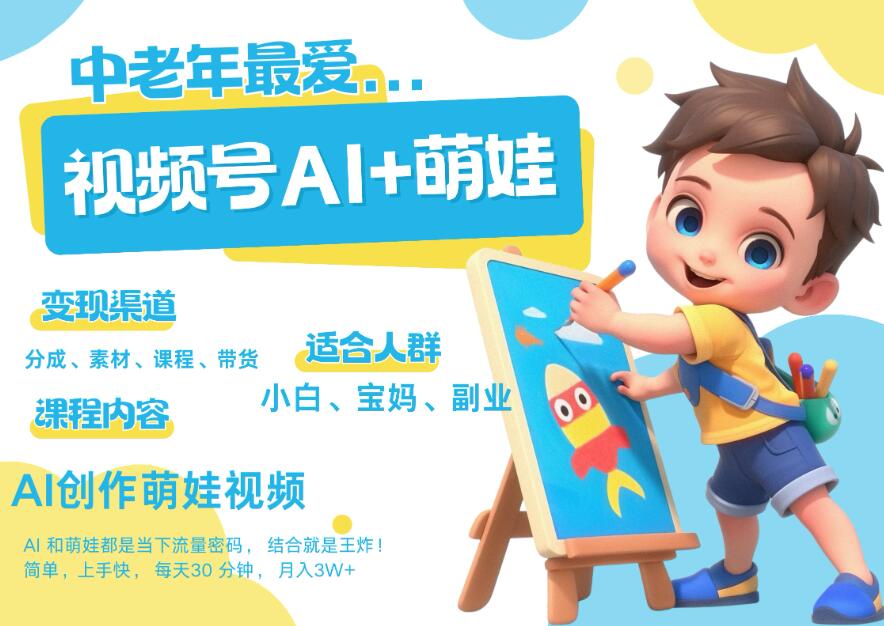 AI+萌娃，又一爆款密码，小白3步上手，爆款率80%，每天十分钟，轻松AI变现萌娃搞钱！月入5W，抓紧学！-网亿资源平台