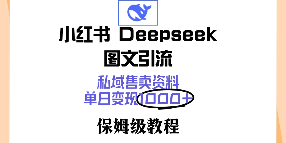 小红书 Deepseek 图文引流，私域售卖资料，单日变现1000+，保姆级教程-网亿资源平台