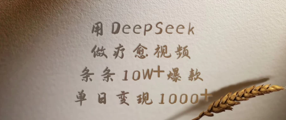 用DeepSeek做疗愈视频，条条10W+爆款，单日变现1000+-网亿资源平台
