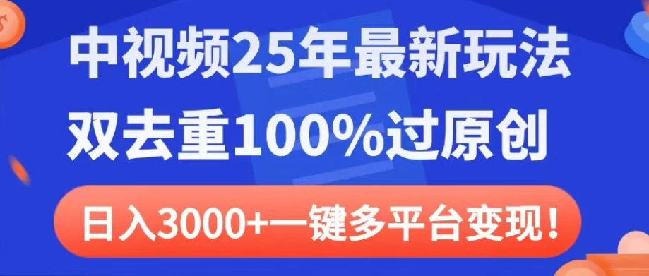 中视频25年最新玩法，双去重100%过原创，日入3000+一键多平台变现-网亿资源平台