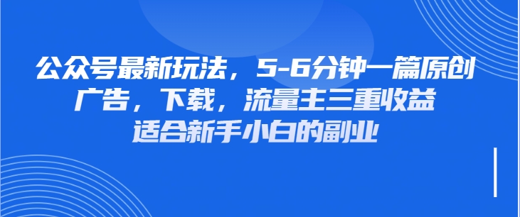 公众号最新玩法，广告，下载，流量主三重收益，非常适合新手小白的项目-网亿资源平台