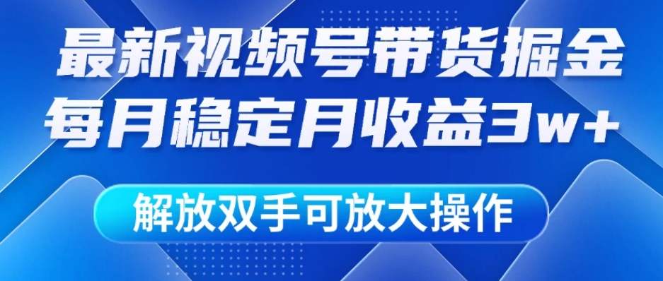 最新视频号带货掘金项目，每月稳定月收益3w+，解放双手，可放大操作-网亿资源平台