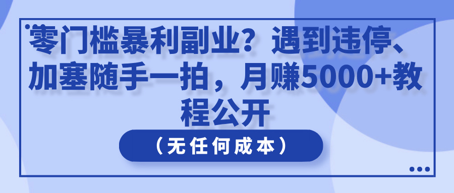 零门槛暴利副业？遇到违停、加塞随手一拍，月赚5000+教程公开（无任何成本）-网亿资源平台