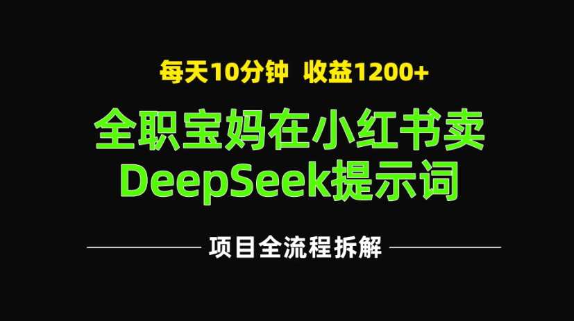 全职宝妈在小红书卖DeepSeek提示词，一天收益1200+-网亿资源平台