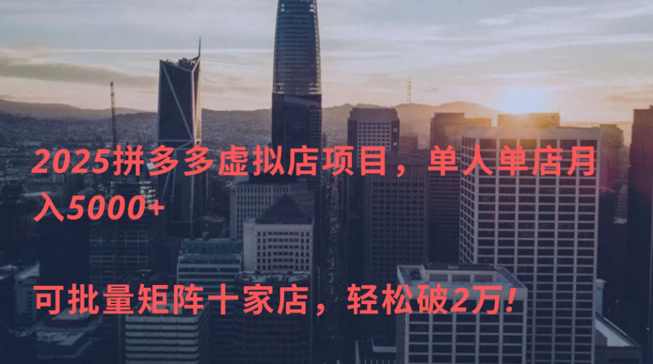 拼多多虚拟店，单店日利润500+，电脑24小时挂机全自动发货，可批量矩阵-网亿资源平台