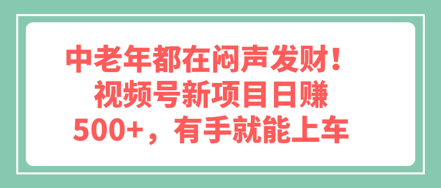 中老年都在闷声发财！视频号新项目日赚500+，有手就能上车-网亿资源平台
