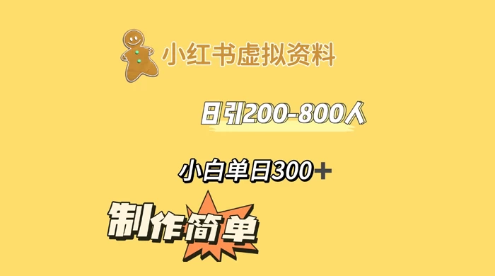 小红书虚拟资料日引 200-800 人，小白单日收益 300+-网亿资源平台