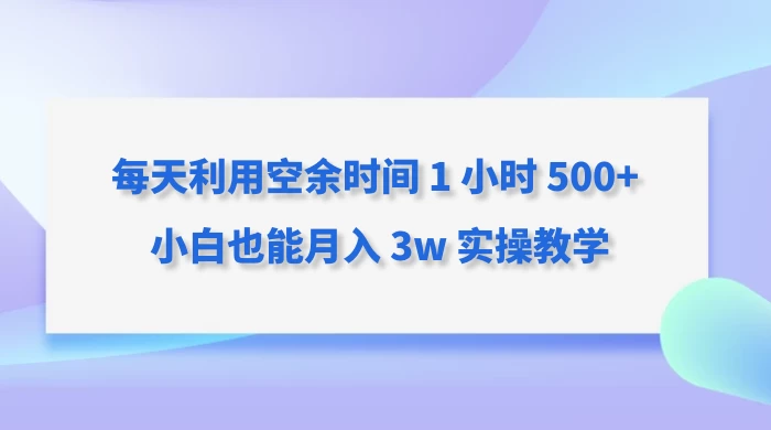 每天利用空余时间 1 小时 500+ 小白也能月入 3w 实操教学-网亿资源平台