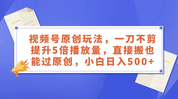 视频号原创玩法，一刀不剪提升 5 倍播放量，亲测直接搬也能过原创，小白日入 500+-网亿资源平台