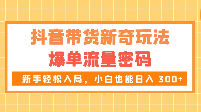 抖音带货新奇玩法，爆单流量密码，新手轻松入局，小白也能日入 300+-网亿资源平台