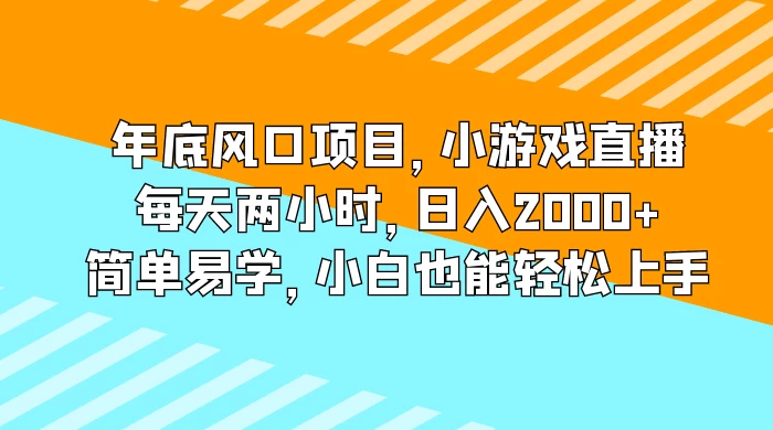 年底风口项目,小游戏直播,每天两小时,日入2000+,简单易学,小白也能轻松上手-网亿资源平台