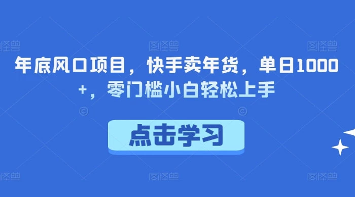 年底风口项目，快手卖年货，单日 1000+，零门槛小白轻松上手-网亿资源平台