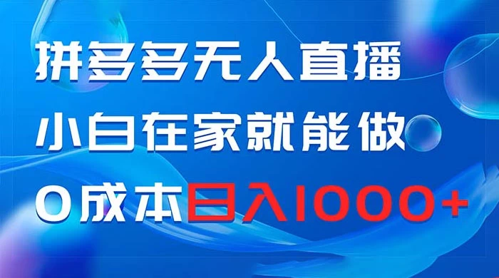 拼多多无人直播,小白在家就能做,0 成本日入 1000+-网亿资源平台