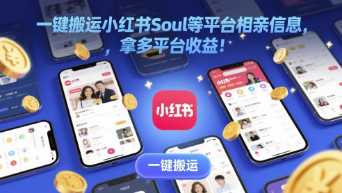 一键搬运小红书Soul等平台相亲信息，拿多平台收益!-网亿资源平台