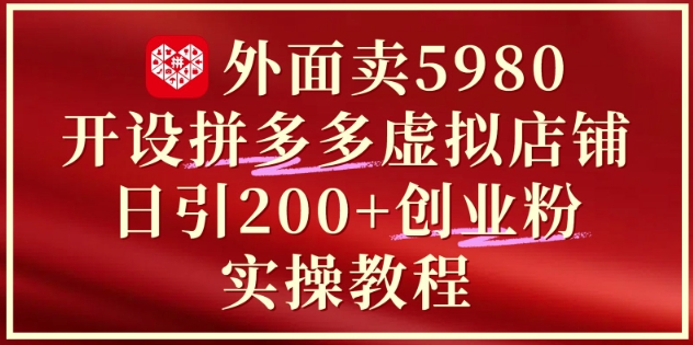 外面卖5980开设拼多多虚拟店铺：单日引流200+创业付费粉实战教程-网亿资源平台