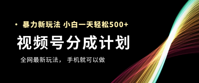 视频号分成计划，全网最暴力玩法，新手一天也能轻松500+ ，用手机就可以做-网亿资源平台